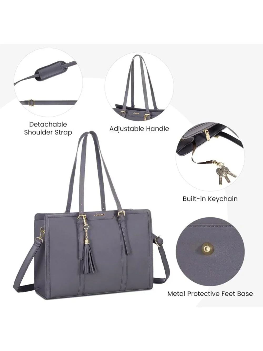 Stylish Lightweight Leather Laptop Tote Bag for Women, 15.6